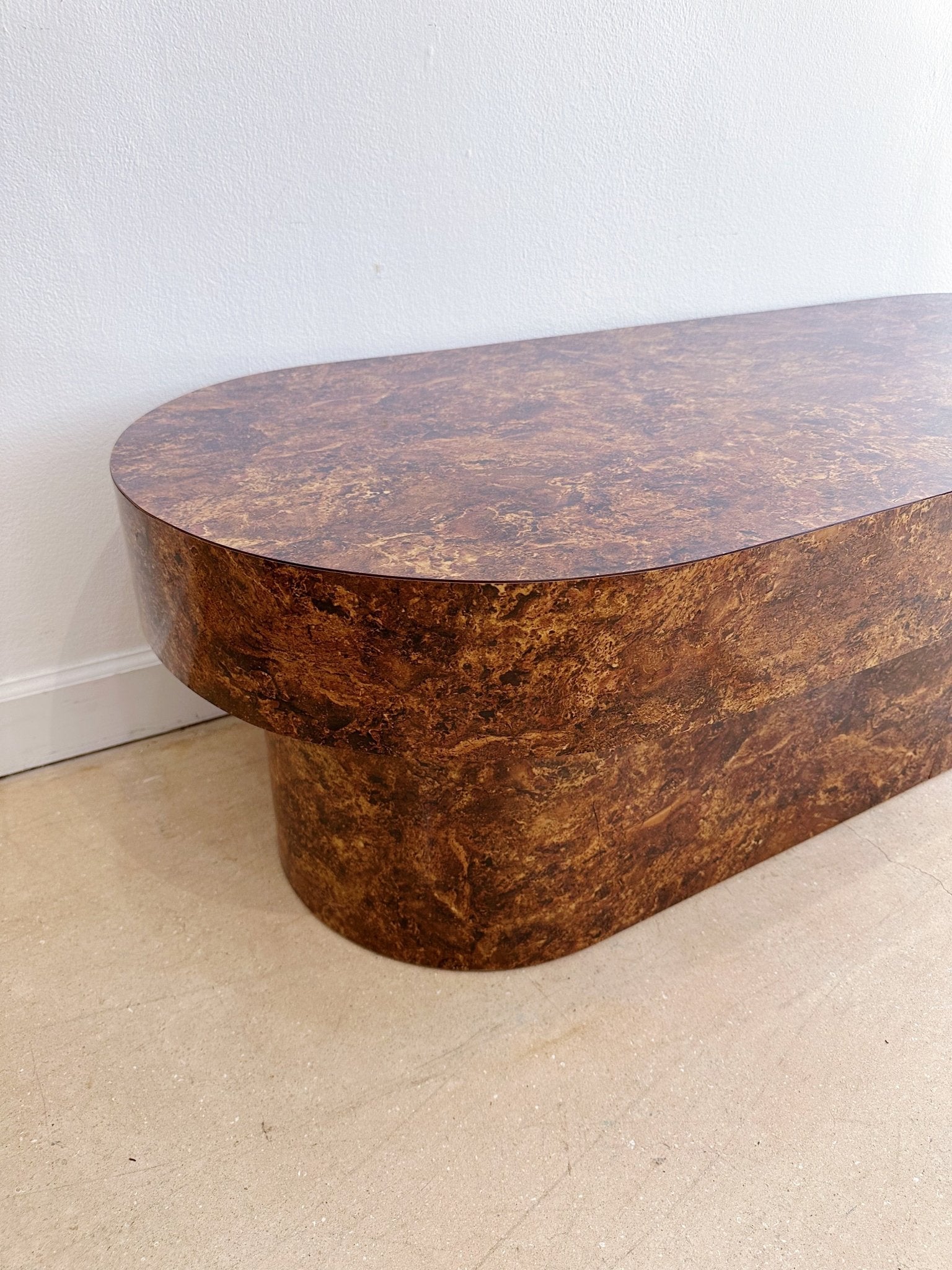 Burled Mahogany Laminate Oval Coffee Table - Rehaus