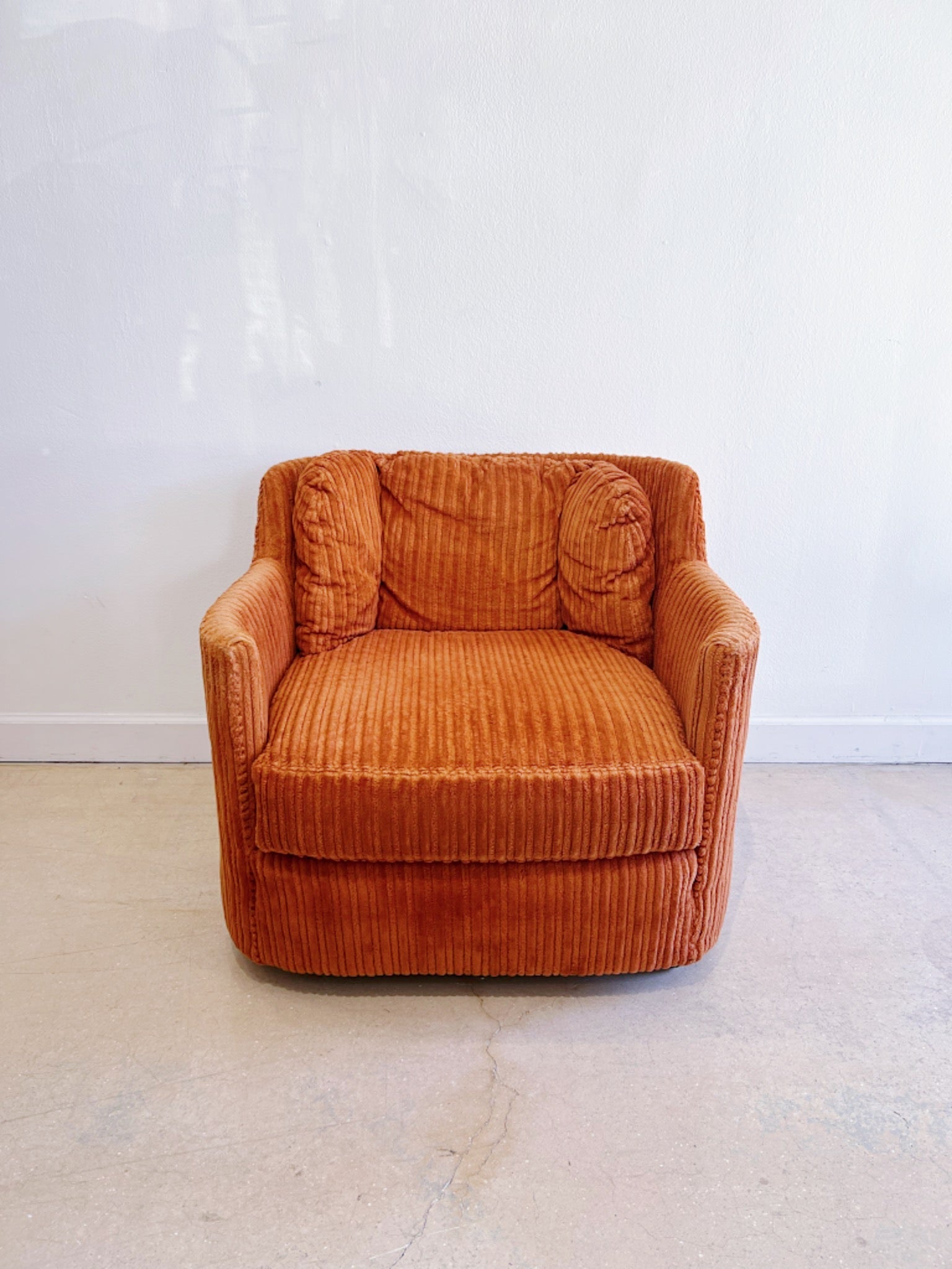 Burnt Orange Velvet Corduroy, Henredon Folio 500 Wheeled Chair - Rehaus