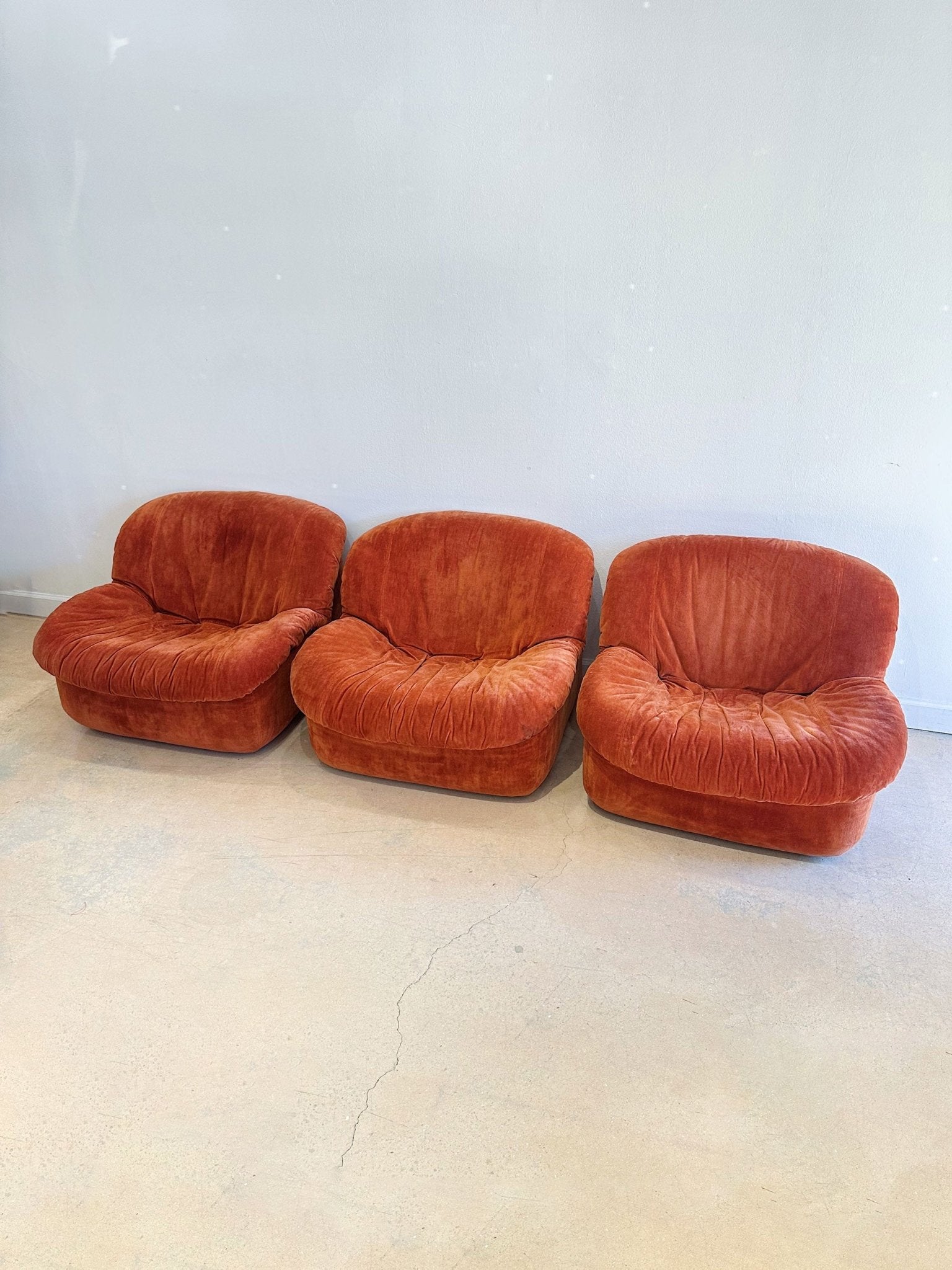 Burnt Orange Velvet Lounge Chairs (x3) - Rehaus