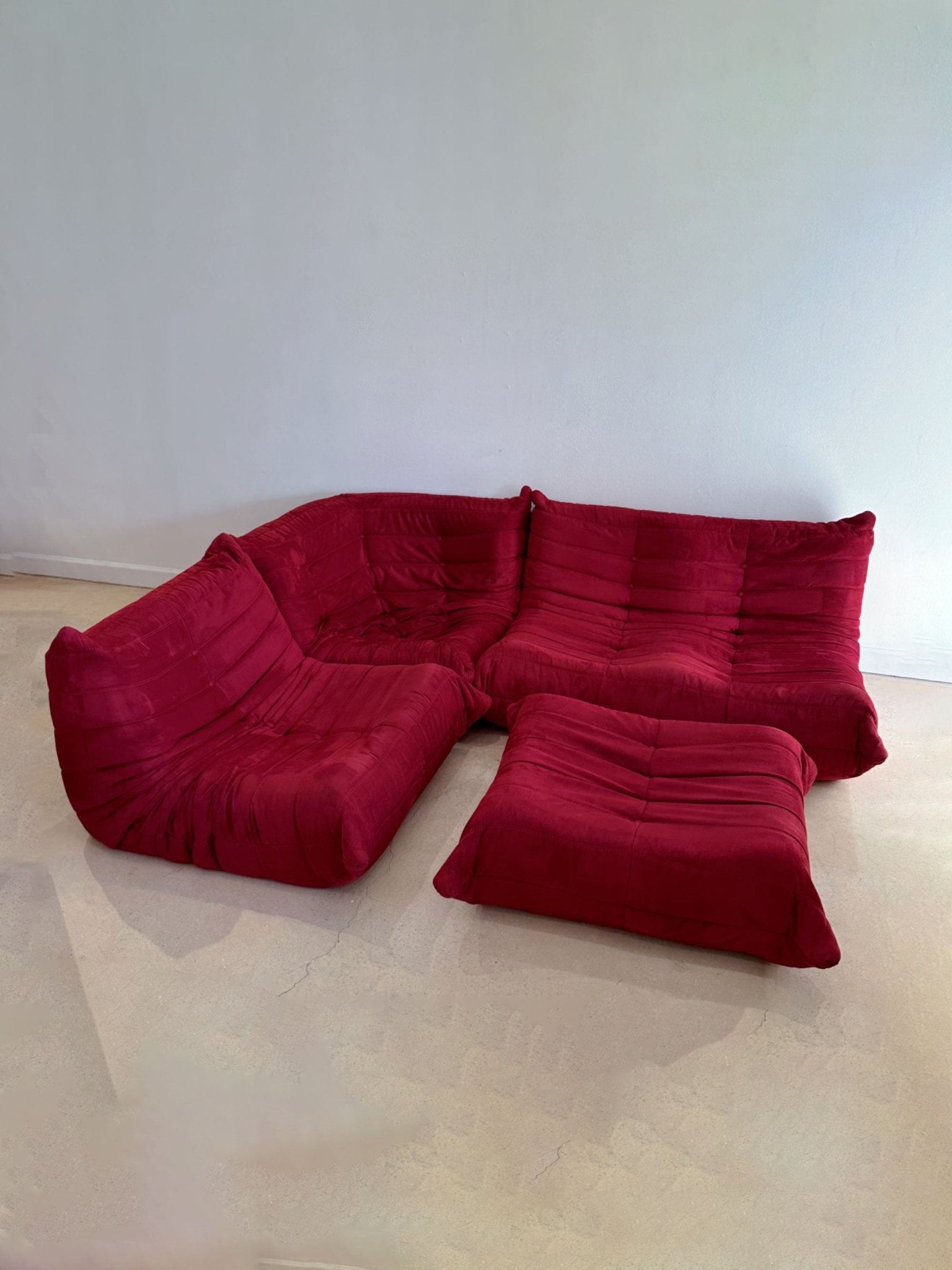 Deep Red Suede Togo-style Sofa Set - Rehaus