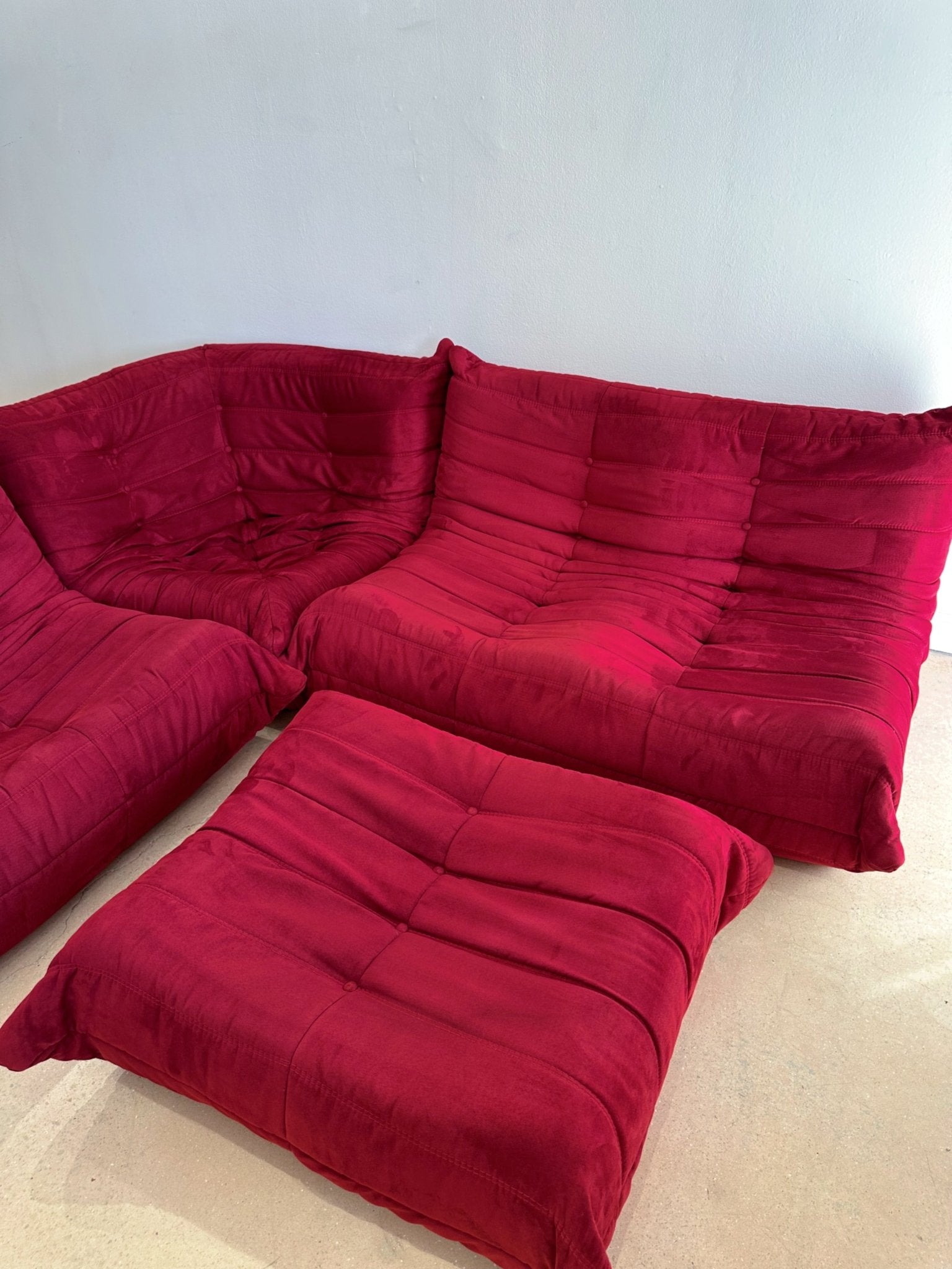 Deep Red Suede Togo-style Sofa Set - Rehaus