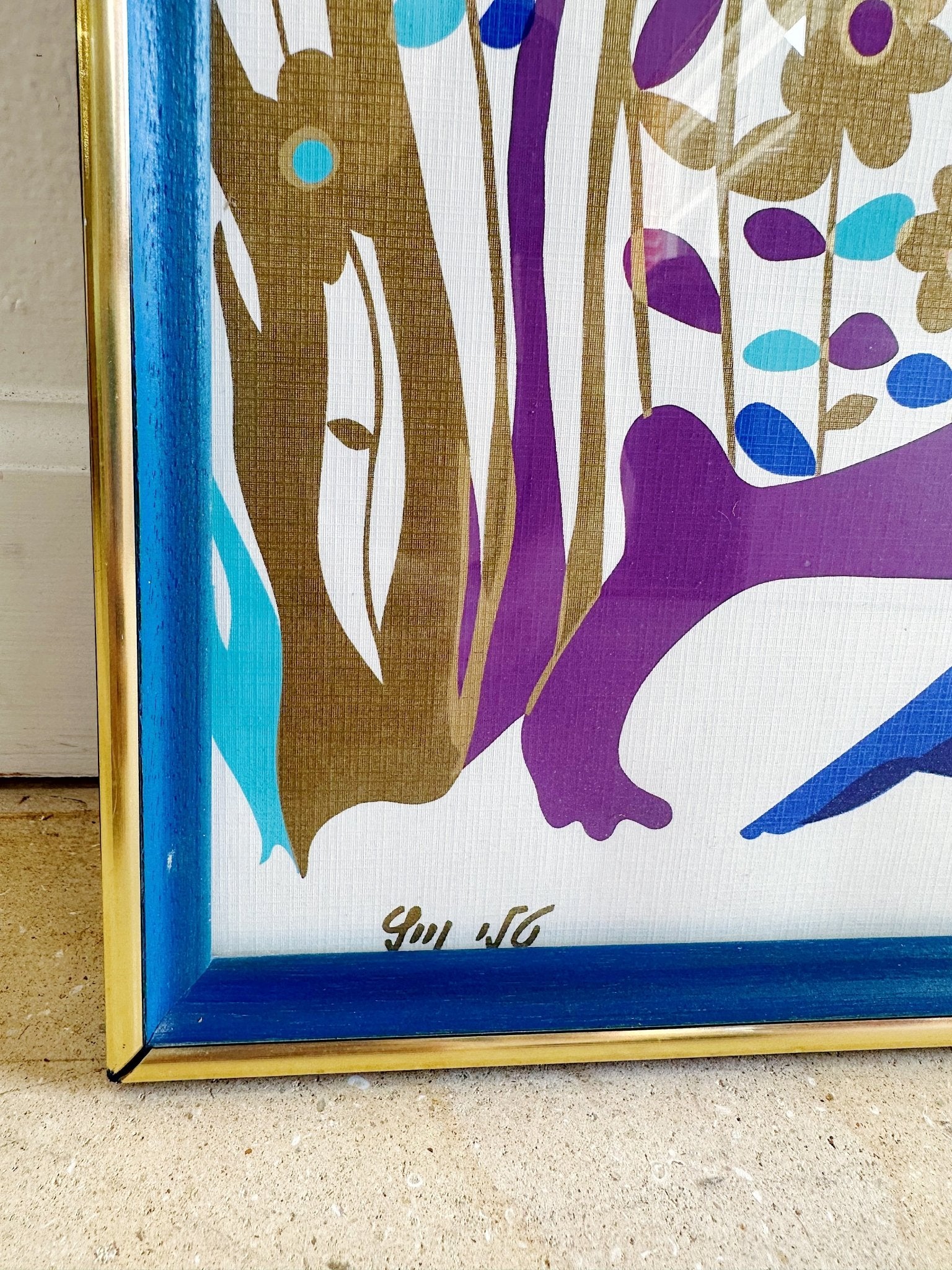 Gold + Blues Abstract People Screenprint - Rehaus