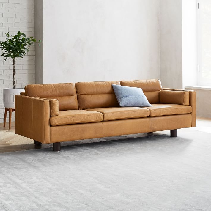 West elm deals tan leather sofa