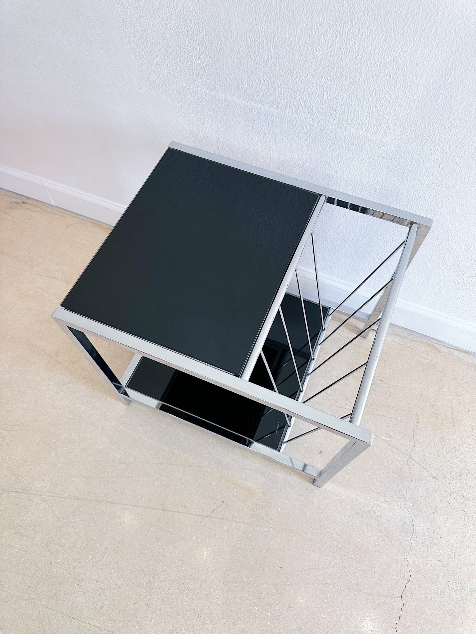 MCM Black Glass & Chrome Magazine Table - Rehaus