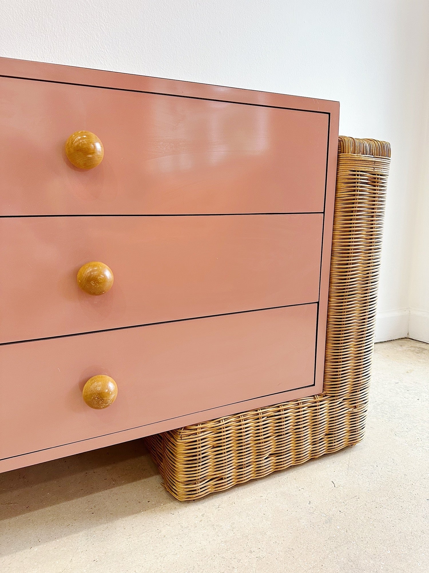 Pink Laminate Wicker-Sided Low Dresser Rehaus Pink Laminate Wicker-Sided Low Dresser Rehaus