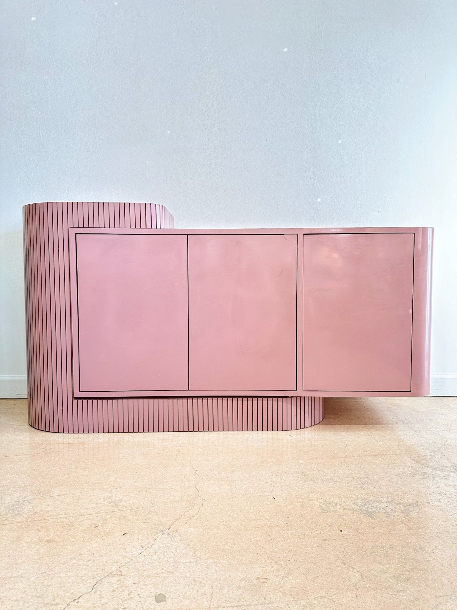 Rounded Pink Laminate Sideboard + Wine Cabinet - Rehaus