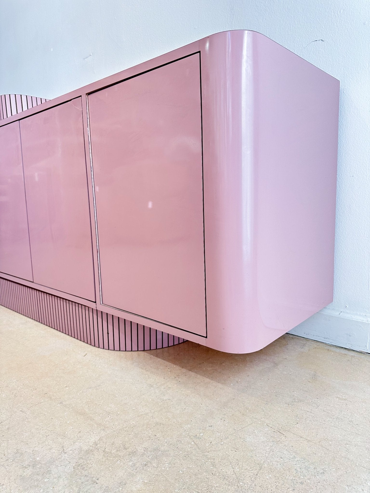 Rounded Pink Laminate Sideboard + Wine Cabinet - Rehaus