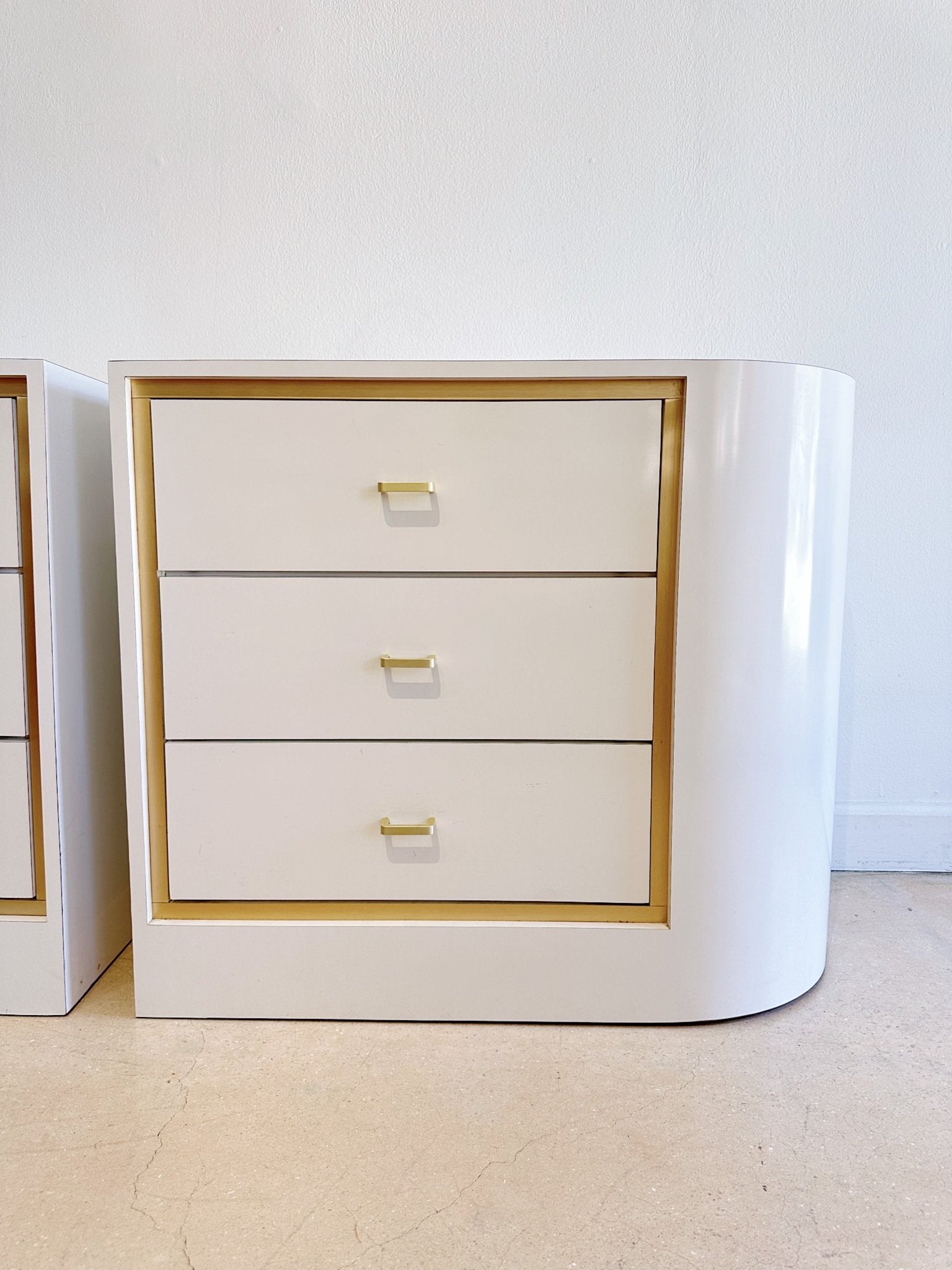 White & Gold Oval Nightstands - Rehaus
