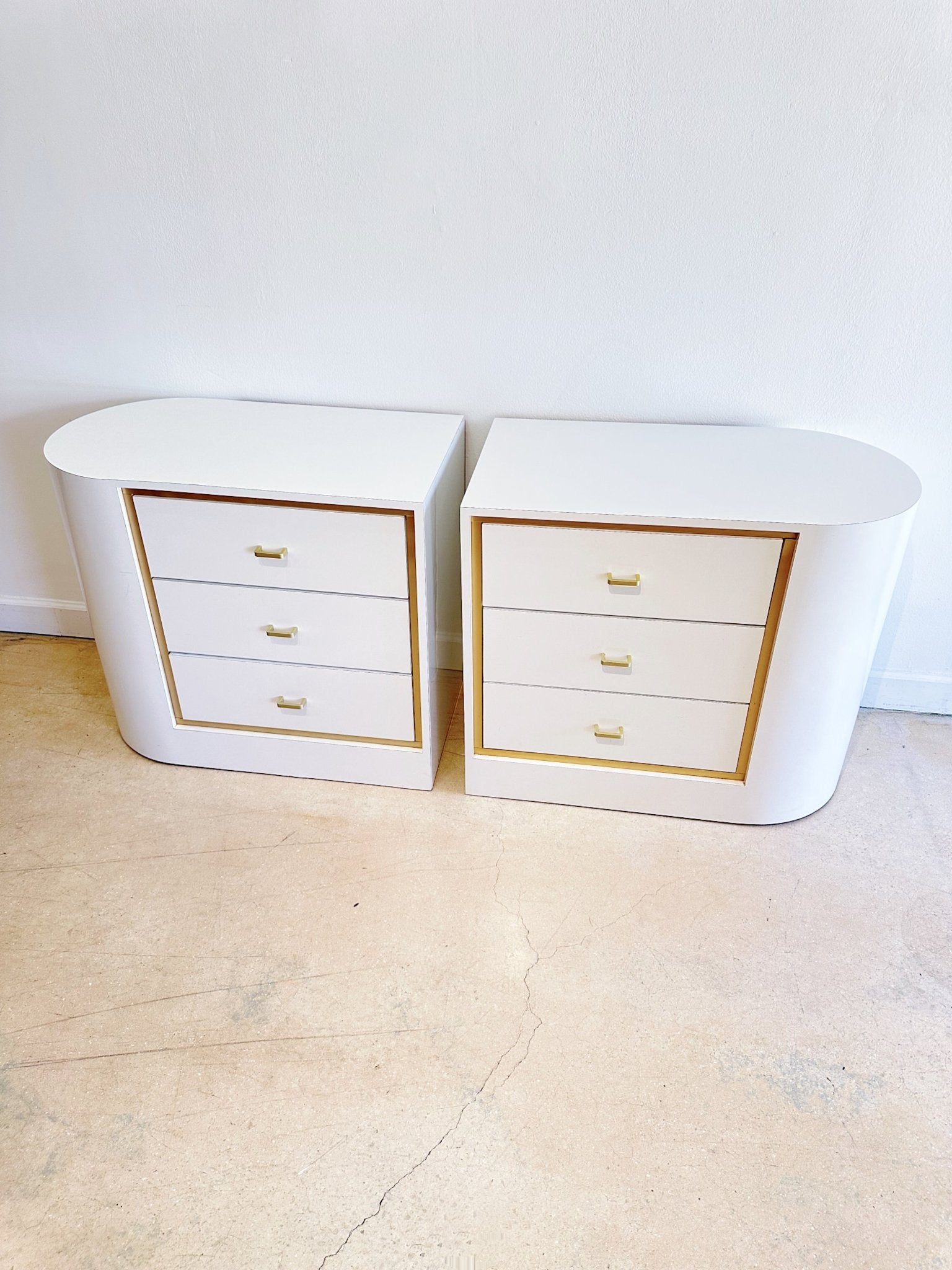 White & Gold Oval Nightstands - Rehaus