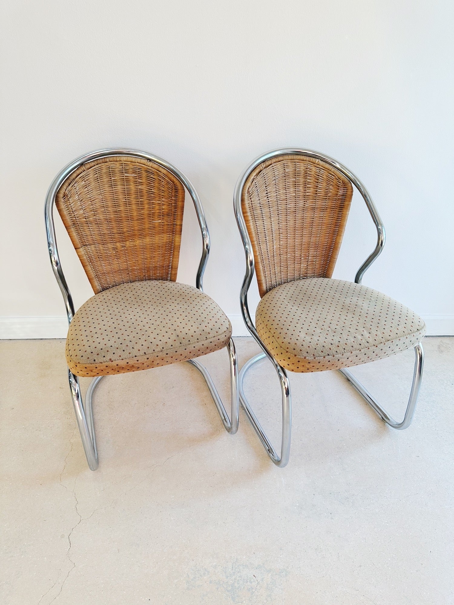 Wicker Back Chrome Cantilever Chairs (Set of 2) - Rehaus