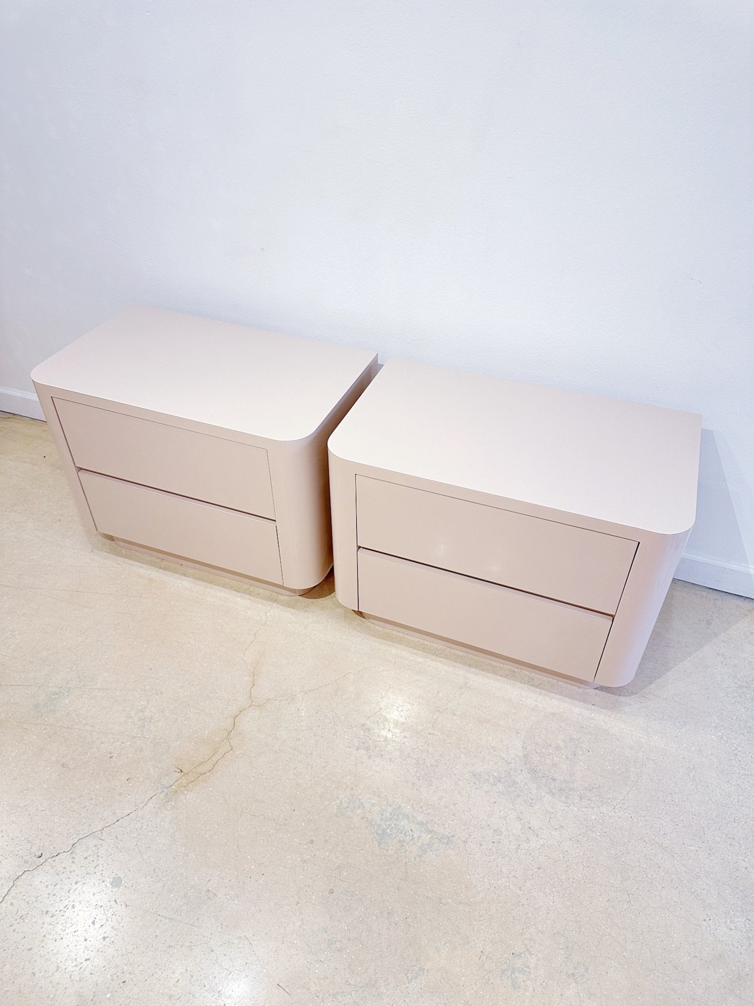 Wide Rounded Light Pink Laminate Nightstands - Rehaus