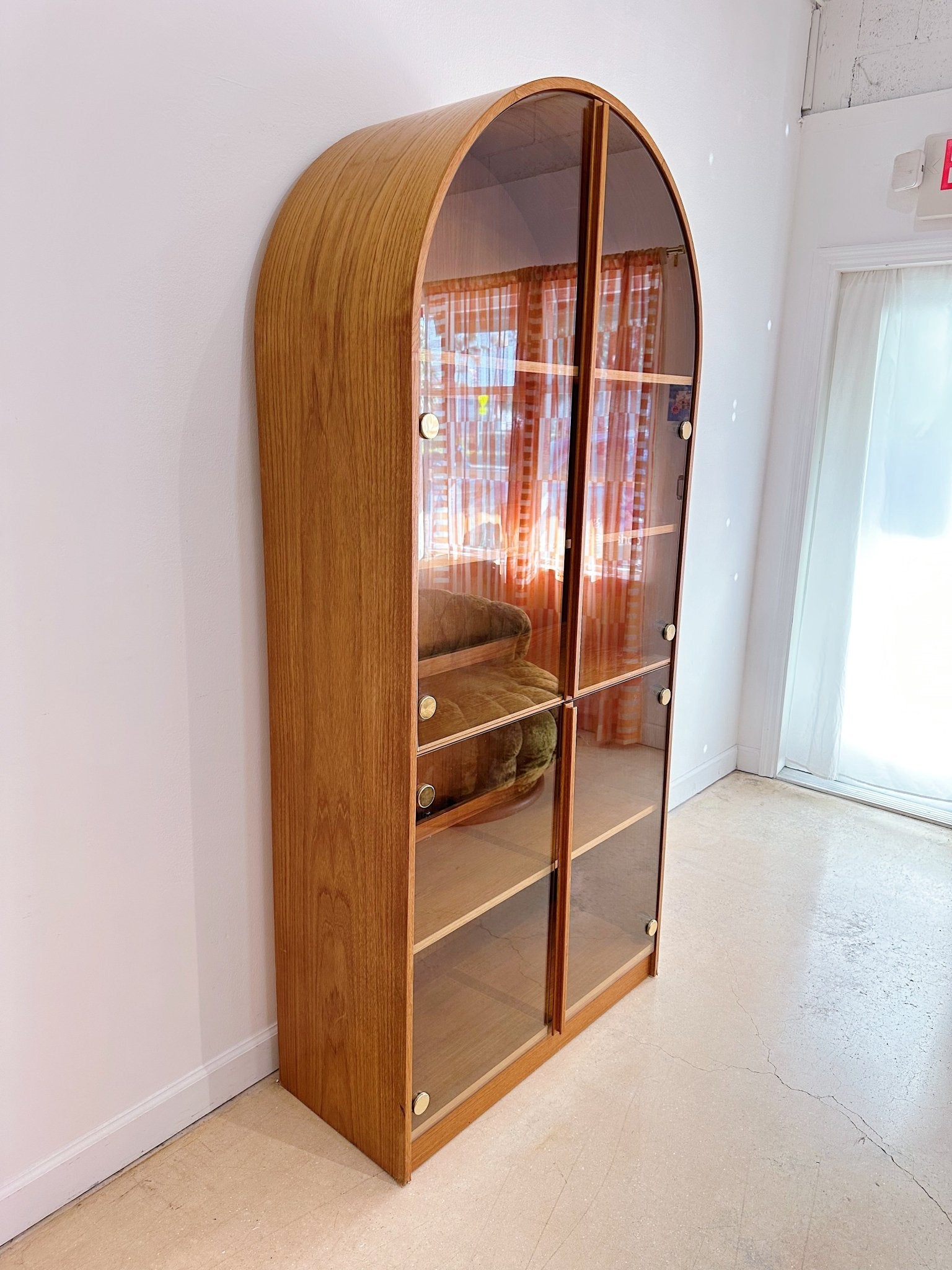 Wood Arch Glass Bookcase Cabinet, made in Belgium - Rehaus