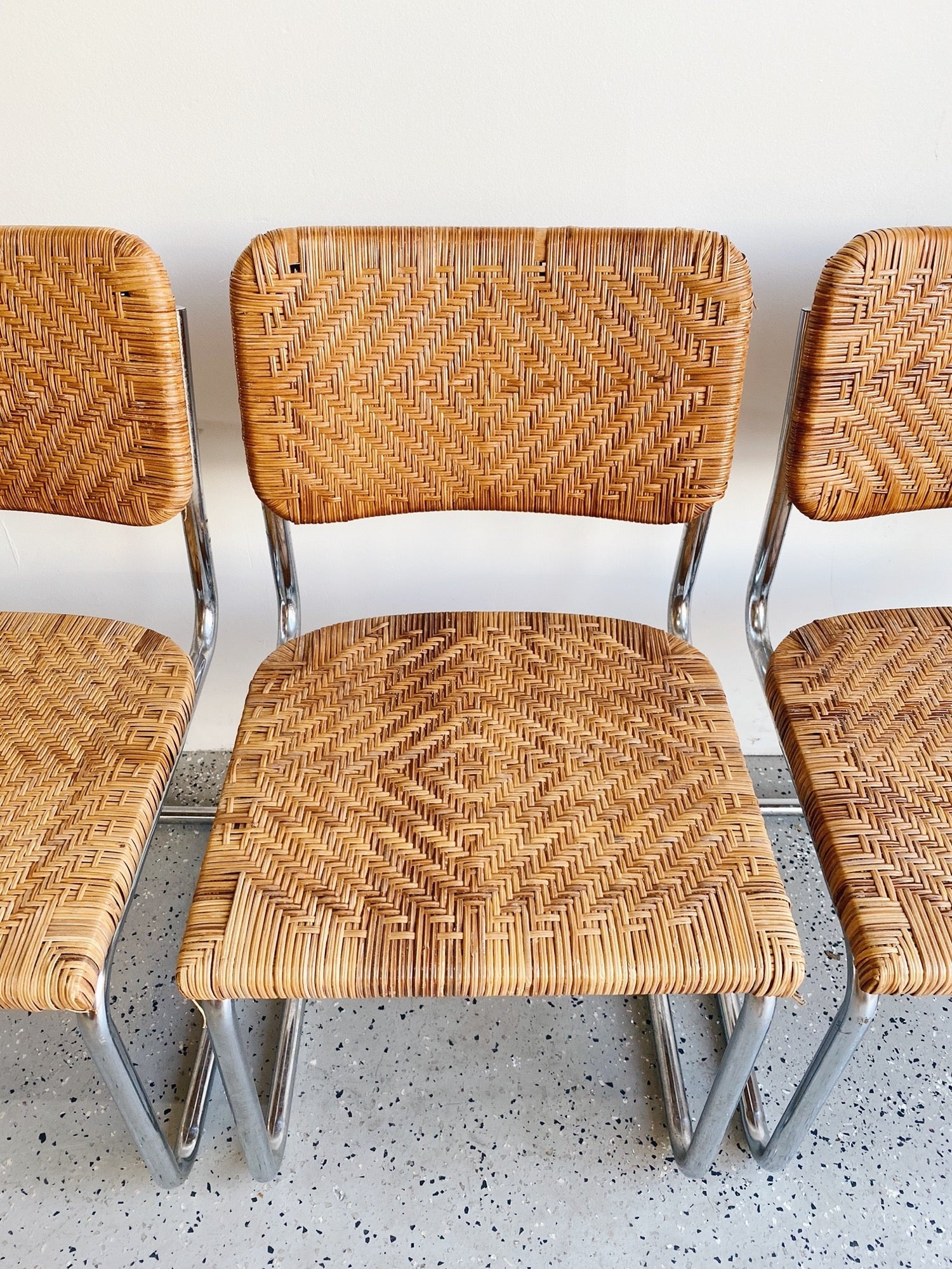 Woven Rattan Cantilever Chairs (x4) - Rehaus